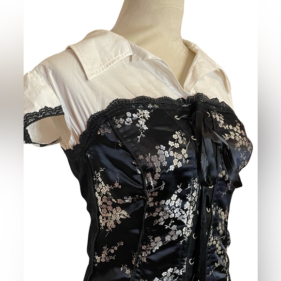 Tripp NYC Black and White Lace-Up Blouse - Picture 3 of 5